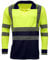 MyShoeStore Hi Viz Vis High Visibility Polo Shirt Reflective Tape Safety Security Work Button T-Shirt Breathable Lightweight Double Tape Workwear Top (Yellow/Navy Long Sleeve, XL)