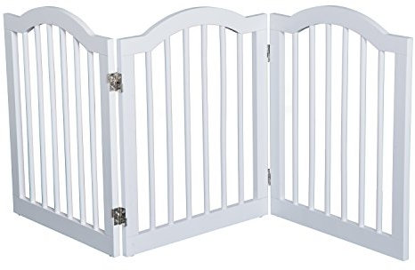 PawHut Freestanding Pet Gate Wooden Dog Gate with Support Feet Foldable Pet Fence Safety Barrier for the House Doorway Stairs White