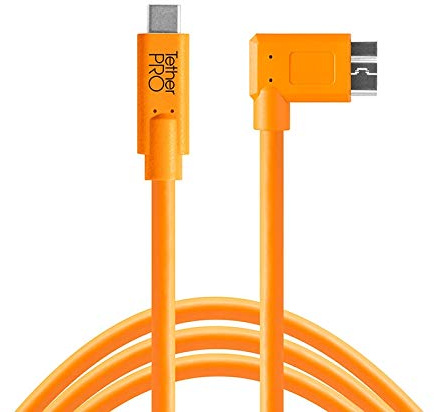 Tether Tools TetherPro 4,6 Meter USB-Datenkabel für USB-C an USB 3.0 Micro-B (rechtsgewinkelter Stecker/orange) - z.B. zum Anschließen Einer Kamera an EIN Notebook