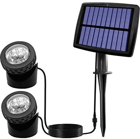 AVEKI Solar Pond Spotlights, 12 LED Solar Underwater Lights with Dual Head Waterproof Submarine Landscape Spotlight Security Lighting for Outdoor Patio Ganden Fountain Pond