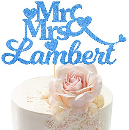 PERSONALISED Wedding Cake Topper Anniversary Cake Decoration MR & MRS Design - Personalise with ANY SURNAME - Made From 5 Colours 4mm Non-shed Double Sided Glitter Card Hand Finished in UK(Blue)