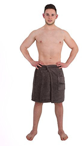 Julie Julsen Saunakilt für Herren 50 x 150 cm Klettverschluss und Gummizug 100% Baumwolle Tasche aufgesetzt Anthrazit
