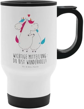 Mr. & Mrs. Panda Thermobecher Einhorn Mitteilung - Geschenk, Edelstahlbecher, Einhörner, Unicorn, Isolierbecher, Einhorn Deko, Tasse zum Mitnehmen,