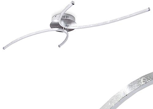 HOFSTEIN LED Deckenleuchte Askim, moderne Deckenlampe aus Metall/Kunststoff in Silberfarben/Weiß mit gebogenen Lichtleisten, 30 Watt, 2550 Lumen, 3000 Kelvin, Schlafzimmer, Wohnzimmer, Küche
