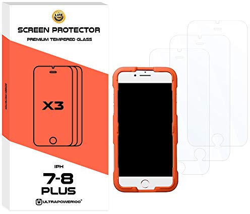 ultrapower100 NSP-7P-8P-X3 Film en verre trempé compatible avec iPhone 7 Plus, 8 Plus protecteur d'écran transparent Pack de 3 pièces ultra résistant