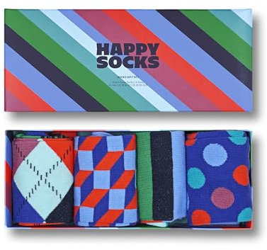Happy Socks 4-Pack Stripe Box, farbenfrohe und fröhliche, Socken für Männer und Frauen, Schwarz-Blau-Grün-Orange-Rosa (41-46)
