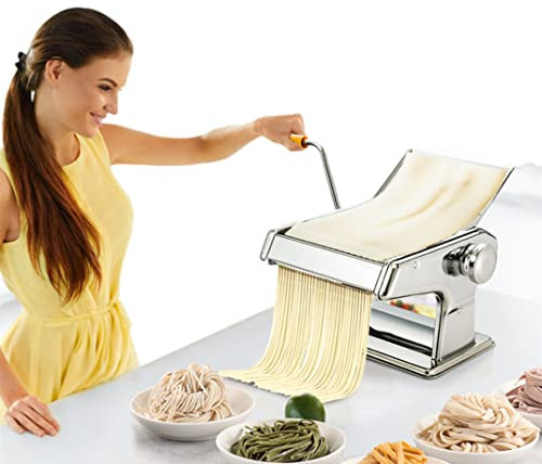 Cocoarm Nudelmaschine Manuelle Pasta Maker Edelstahl Nudelmaschine mit Einstellknopf für mehrere Dickeneinstellungen für Frische Spaghetti Nudeln Lasagne, Pastamaschine Einfache Reinigung