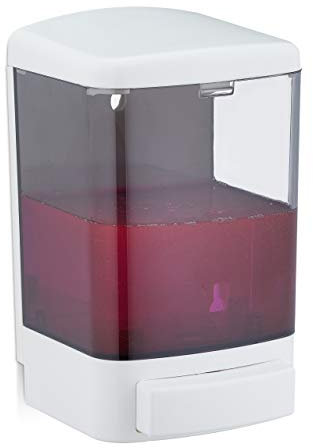 Relaxdays Dispenser di Sapone a Parete, 1000 ml, Ricaricabile, Dosatore per Bagno & Cucina, Salvaspazio, Bianco-Nero