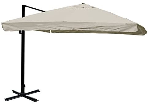 Mendler Gastronomie-Ampelschirm HWC-A96, 3,5x3,5m (Ø4,95m) Polyester Alu/Stahl 25kg Flap - creme-grau