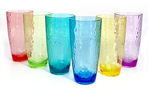 yongzhenlite 26-Ounce Large Acrylic Glasses Plastic Tumbler/Drinking Cups,Set of 6 Multi-Hammered Style,BPA Free