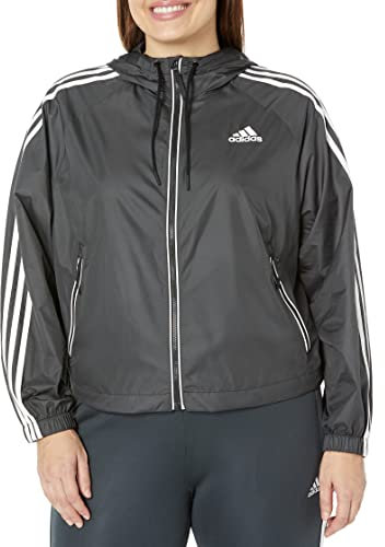 adidas Veste coupe-vent basique 3 bandes pour femme, Noir/blanc, 2X