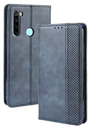 WEIOU Leather Folio Cover per Xiaomi Redmi Note 8 2021, Custodia in Pelle PU Magnetica Libro Flip Portafoglio con [Funzione Stand]. Blu