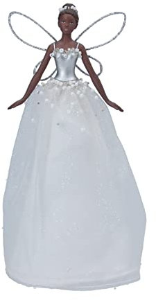 Gisela Graham 18cm Black Skinned Fairy Tree Topper | White Dress