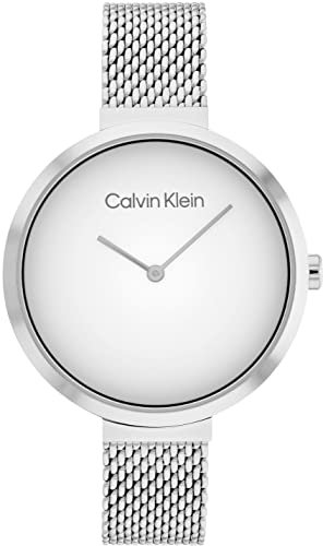 Calvin Klein Analog Quarzuhr für Damen mit Silbernes Edelstahl-Mesh-Gliederarmband - 25200079