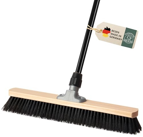 Saalbesen 50 cm mit Stiel, Werkstattbesen, Besen 50 cm, Besen Breit | Saalbesen mit Teleskopstiel, ideal für Werkstatt, Hallenbesen, Profi Besen