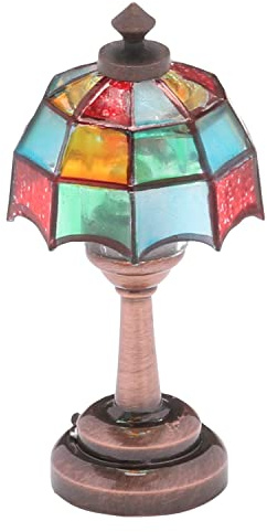 Mini Dollhouse Table Accent Tiffany lamp, LED Miniature Lighting for Dolls House Decor, Functional Light Accessories