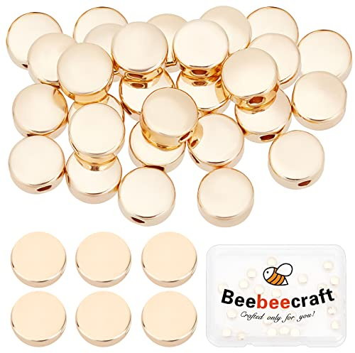 Beebeecraft 50 Stück/Box 18 Karat Vergoldete Flache Runde Zwischenperlen 5x3 mm Kleine Münzscheibe Lose Perlen Für Armbänder Halsketten Schmuckherstellung Loch: 1 mm