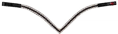 Start Woden Stirnriemen Pferd Glitzer, Stirnband Leder Diamond Pferdestirnband Pferdeschmuck geschwungen für Trense, Stirnriemen für Pferde Größe Warmblut, Vollblut und Pony (Cob, Schwarz/Schwarz)