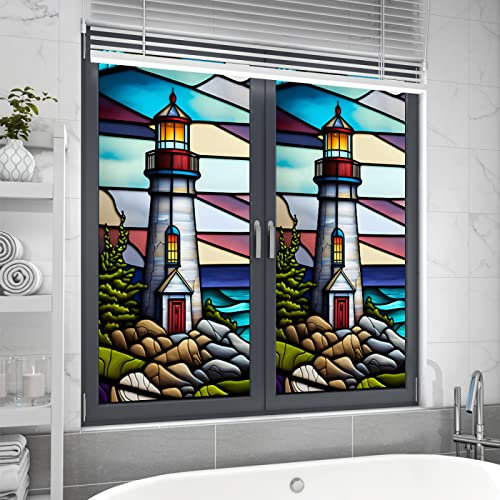Fensterfolie Blickdicht Leuchtturm Sichtschutzfolie Fenster Selbsthaftend,Milchglasfolie Anti-Uv,Folie Fenster Sichtschutz,Fenster Folie Blickschutz,Blickdichte Fensterfolie