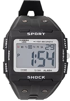 Leandro Lido Unisex Sport Uhr - Digitales 12-Bit-Display mit Stoppuhr, Alarm und Stundensignal-Funktion - Wasserdicht bis 3 ATM - Geeignet für Sport und Freizeit (Sterpeto - Schwarz)