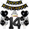 Conruich Geburtstagsdeko 14 Jahre Junge, Ballon 14. Geburtstag Deko Junge, Tortendeko Geburtstag 14 Jahre Mädchen, Folienballon Zahl 14 Schwarz, Happy Birthday Banner für 14 Jahr Geburtstag Party Deko