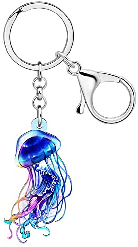 WEVENI Acryl Quallen Schlüsselanhänger Hai Schlüsselring Oktopus Krabbe Schildkröte Charms Für Frauen Mädchen Brieftasche Handtasche Zubehör