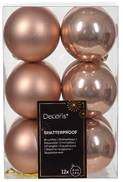 Kaemingk Weihnachtskugeln Kunststoff 6cm x 12 Stück Christbaumkugeln Set bruchsicher Prickelndrosa