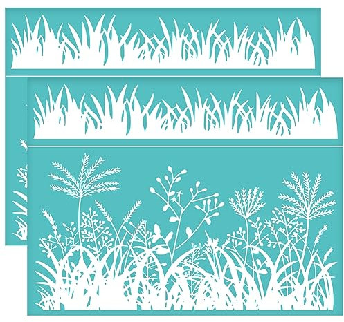 OLYCRAFT 2 Stück 28x22cm Grasbüschel Selbstklebende Siebdruckschablone Klinge Gras Siebdruckschablone Schilfgras Wiederverwendbare Netzschablonen Transfer Für DIY T-Shirt Stoffmalerei