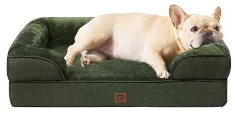 EHEYCIGA Orthopädisches Hundebett Kleine Hunde, 76x51x15cm, Memory Foam Hundekorb Mittelgroße Hunde, Waschbar Hundesofa Wasserdicht rutschfest, Hundecouch mit Hohem Rand, Dunkel Grün