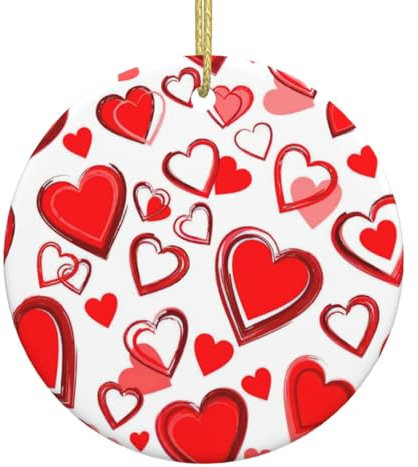 Romantischer roter Herz-Anhänger, exquisiter runder Weihnachts-Keramik-Anhänger, Frauen-Taschen-Behang, Auto-Dekorationen, Ornament-Bast