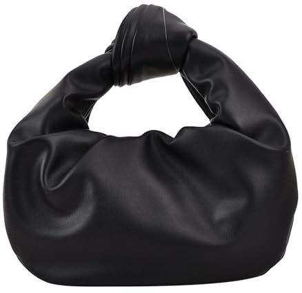 Damen-Handtasche – Umhängetasche aus Leder für Damen | Tasche Wolke gewebt mit Knoten | Retro Umhängetasche aus PU-Leder für Frauen und Mädchen, Schwarz , 1