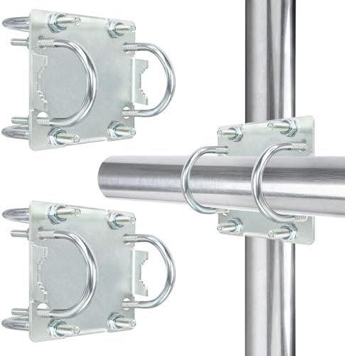 2 Sets Antenna Mast Clamp Cross-Over Bracket Kit with U Bolts for 1-2 OD Poles, Heavy Duty Mounting Hardware for MINO Yagi TV Antennas, Security Camera, Weather Station