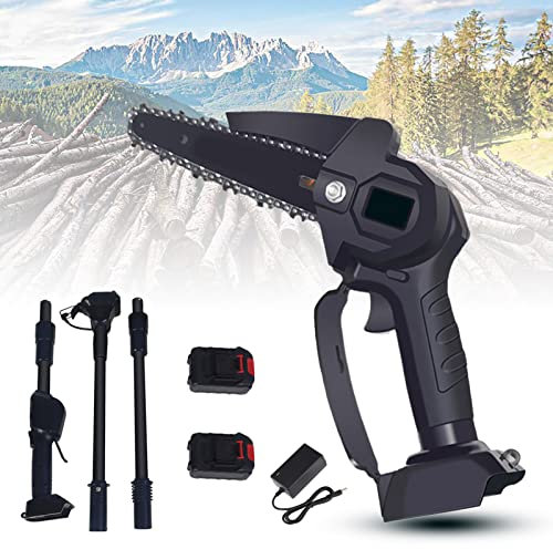 Cordless Pole Chainsaw, 6.0 Lb 2-in-1 Electric Chainsaw Cordless & Mini Chainsaw, Portable 6-Inch Mini Chainsaw Cordless,Chain Saw for Tree Branches, Courtyard, Household & Garden (Black)