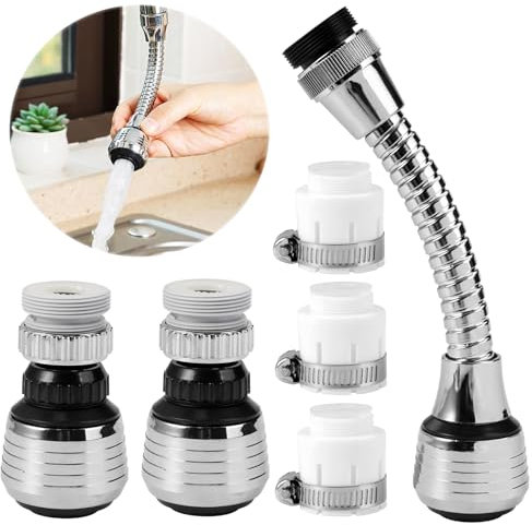 3 Stück Flexibler Wasserhahnbelüfter, 360° Wasserhahn Aufsatz Schwenkbar, Wassersparer für Wasserhahn mit Düsenadapter, Luftsprudler Wasserhahn Verlängerung für Küche, Bäder, Waschbecken (2 Modelle)