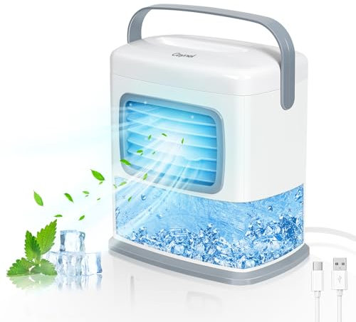 CAYNEL Portable Air Conditioners, 2 Speeds, 5W with USB, With Water Tank, 1~12h Timer & With Adjustable air outlet, Portable Air Cooling Fan Humidifier for Desktop, Office and Bedroom(White)