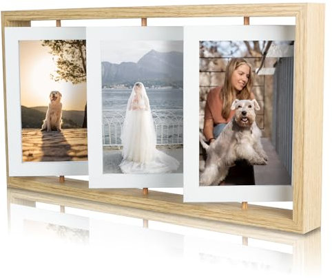 kollyseek Drehbarer Bilderrahmen 10x15 cm Fotorahemen,360°Drehbare Holz Bilderrahmen 6 Fotos zum Aufstellen Foto Geschenk für Geburtstag Hochzeit, Mädchen, Jungen, Freunde