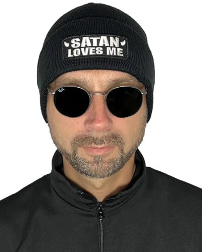Mütze Satan Loves me in schwarz I Unisex I bestickter Aufnäher I Beanie Strickmütze Wintermütze