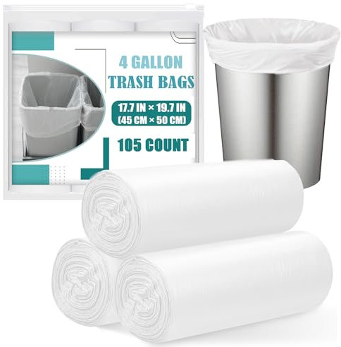Bolsas de basura pequeñas de 4 galones – 105 bolsas de basura de 4 galones, bolsas de basura pequeñas sin perfume, bolsas de basura pequeñas de 4 galones, bolsas de basura pequeñas blancas de 4