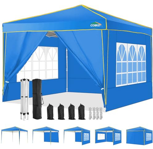 COBIZI Pavillon 3x3 Wasserdicht Stabil Winterfest Partyzelt, Faltpavillon 3x3 mit 4 Seitenteilen, 100% Wasserdicht und UV 55+ Tragbares High-End Tragbarkeit Gartenpavillon, Blau