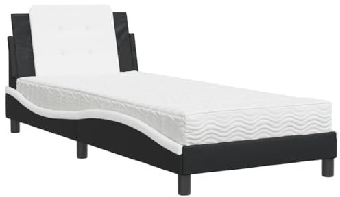 vidaXL Bettgestell ohne Matratze Zadar, Bettgestell Bettrahmen mit Lattenrost, Einzelbett SchlafzimmerBettgestell Schwarz Weiß 80x200cm Kunstleder