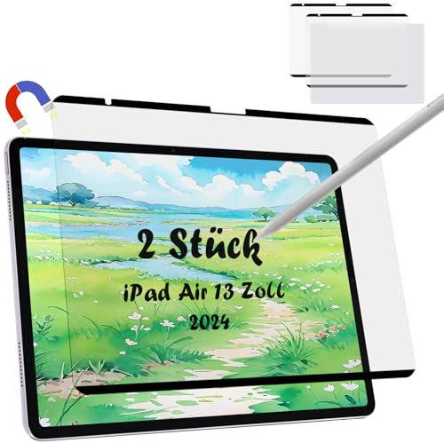 2 Stück Magnet Papier Schutzfolie Kompatibel mit iPad Air 13 Zoll M2/M3, iPad Air 6./7.Generation (2024-2025), Magnetischer Matt Displayschutzfolie zum Schreiben Zeichnen-Abnehmbar/Anti-Blendung