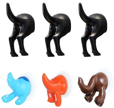 3 Stück selbstklebende Hundeschwanz-Haken mit 3 Stück Saugnapf, Tierschwanz-Haken, Tier-Kleiderhaken, Wand-Schlüsselhaken, originelle Kleiderhaken, Aufbewahrungshaken hinter Türen, keine Stanzhaken