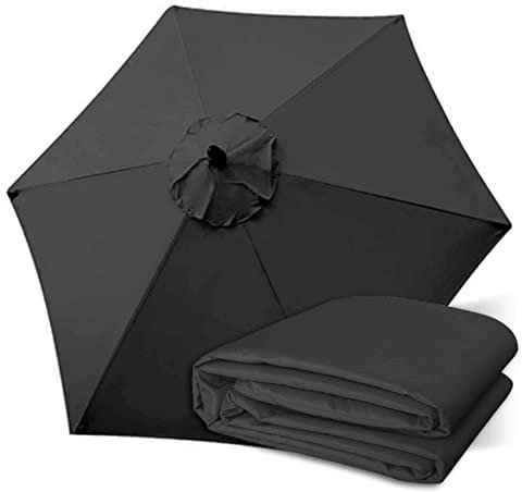 CABINE 270Cm/300Cm Canopy Replacement Parasol Cloth, Waterproof Tear-Resistant Polyester Fabric, for Gazebo Garden Patio/Nero/300Cm/6-Ribs