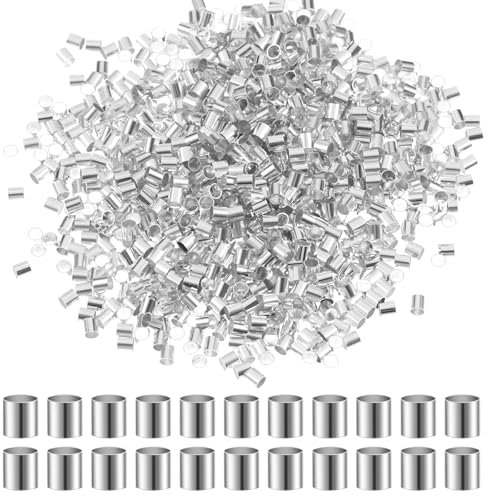 GEEHUA 1000 Stück Quetschperlen, 2x1.8mm Setmetallperlen Quetschperlen Silber Crimp Röhrchen für die Schmuckherstellung Perlenzubehör Crimp Perlen Tube Material für DIY Ohrringe Halsketten Armbänder