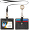 Wonderpool Porte-badge horizontal cuir avec cordon tour de cou amovible et clip rétractable badge, emplacements cartes porte-carte pour badges carte et permis de conduire (Noir)