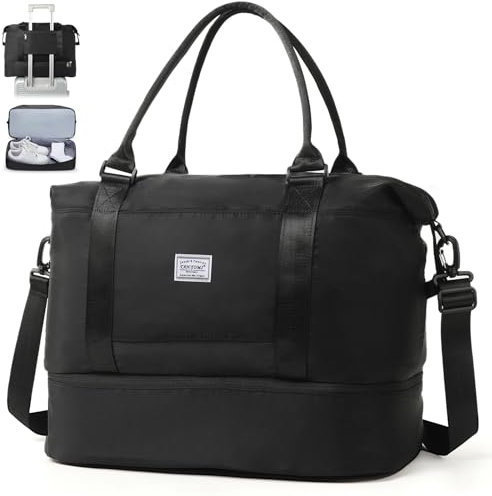 TANTOMI Reisetasche Handgepäck,Sporttasche Damen,46x23x32 cm,Handgepäck Tasche Weekender Bag wasserdichte Reisetasche Duffle Bag Trainingstasche Kliniktasche Geburt Geeignet Urlaub Camping,Schwarz