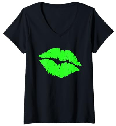 Femme Tee-shirt fluo à lèvres rose vif des années 80 Kiss Tee T-Shirt avec Col en V