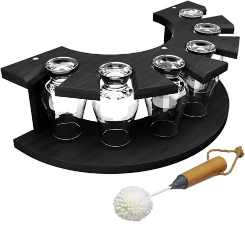 HURZMORO Wooden Storage Rack for Glencairn Whisky Glass, 6 Whiskey Glasses Holder for Organizer,Compatible with Glencairn Whiskey Glasses Set of 6,Black