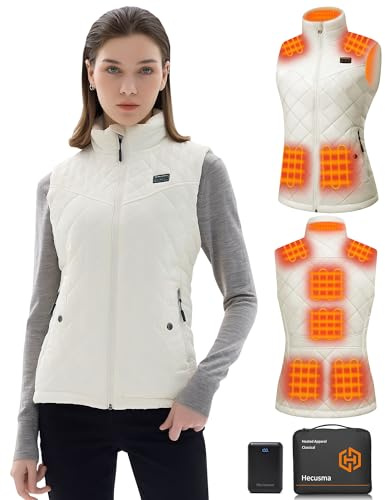 Hecusma Gilet Riscaldato Donna con Batteria Inclusa 16000mAh 7.4V, Gilet Donna Riscaldato Design Senza Luci, Gilet Riscaldato a Batteria per Attività All'aperto Caccia
