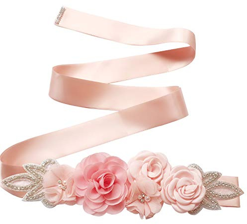Anevous Damen Rose Strass Hochzeits Gürtel, Lang 270cm Schärpe Brautgürtel, Braut Kleidergürtel, Brautjungfer Kleid Sash Belt Taillengürtel für Hochzeit Schmuckgürtel Kleidung Abendkleider